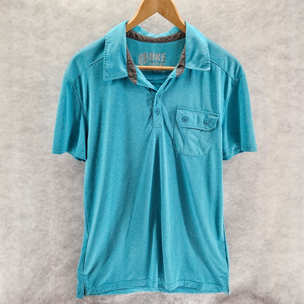 BKE Sport‎ Mens Athletic Fit Heathered Turquoise Blue Polo Shirt size Medium